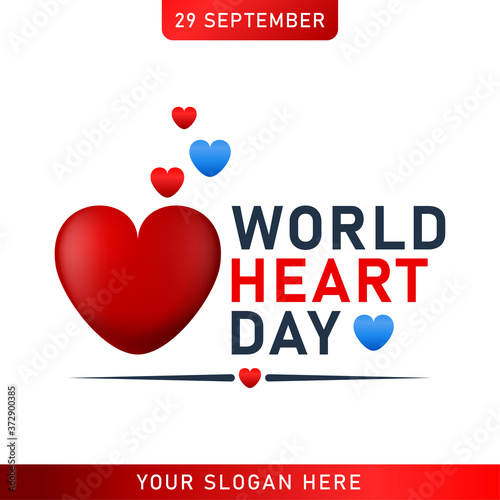 World heart day poster. web banner with red heart. Vector illustration.