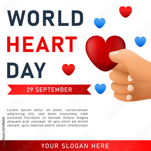 World heart day poster. web banner with red heart. Vector illustration.