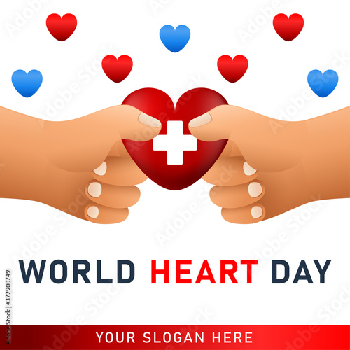 World heart day poster. web banner with red heart. Vector illustration.