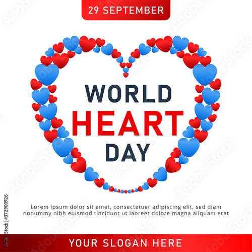 World heart day poster. web banner with red heart. Vector illustration.