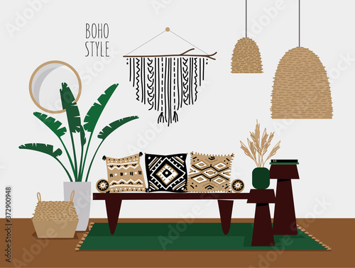 Boho styled interior of the living space