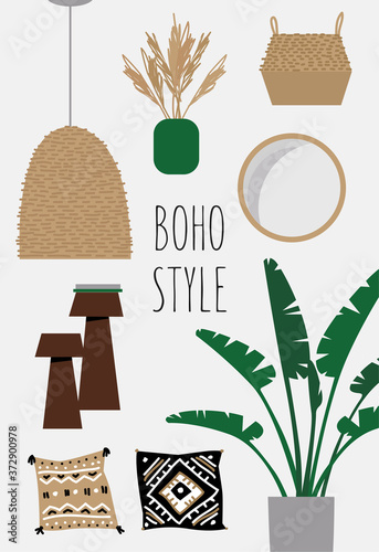 Boho styled set of the interior items