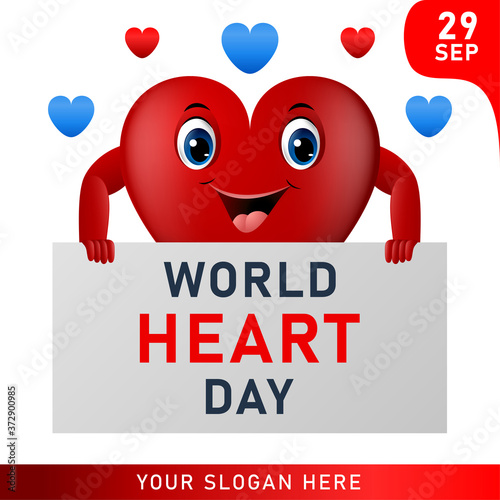 World heart day poster. web banner with red heart. Vector illustration.
