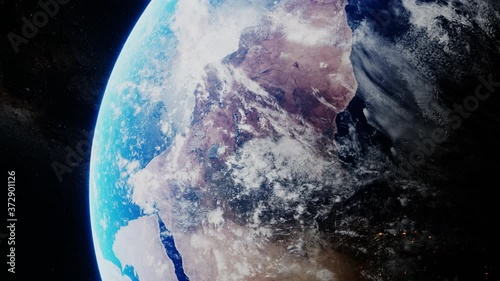 Planet earth from the cosmos close up shot. 3D render animation. NASA images. World globe global environment in stars galaxy cosmos, science universe exploration of atmosphere astronomy