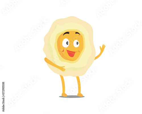Friendly Fried Egg Character with Greeting Gesture