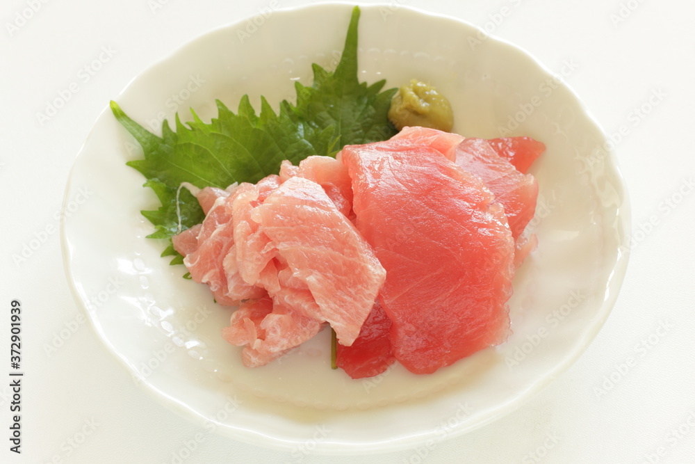 Japanese food, maguro and toro served with wasabi