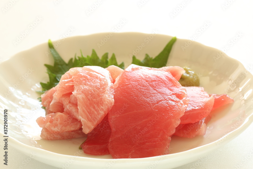 Japanese food, maguro and toro served with wasabi Japanese food, maguro and toro served with wasabi