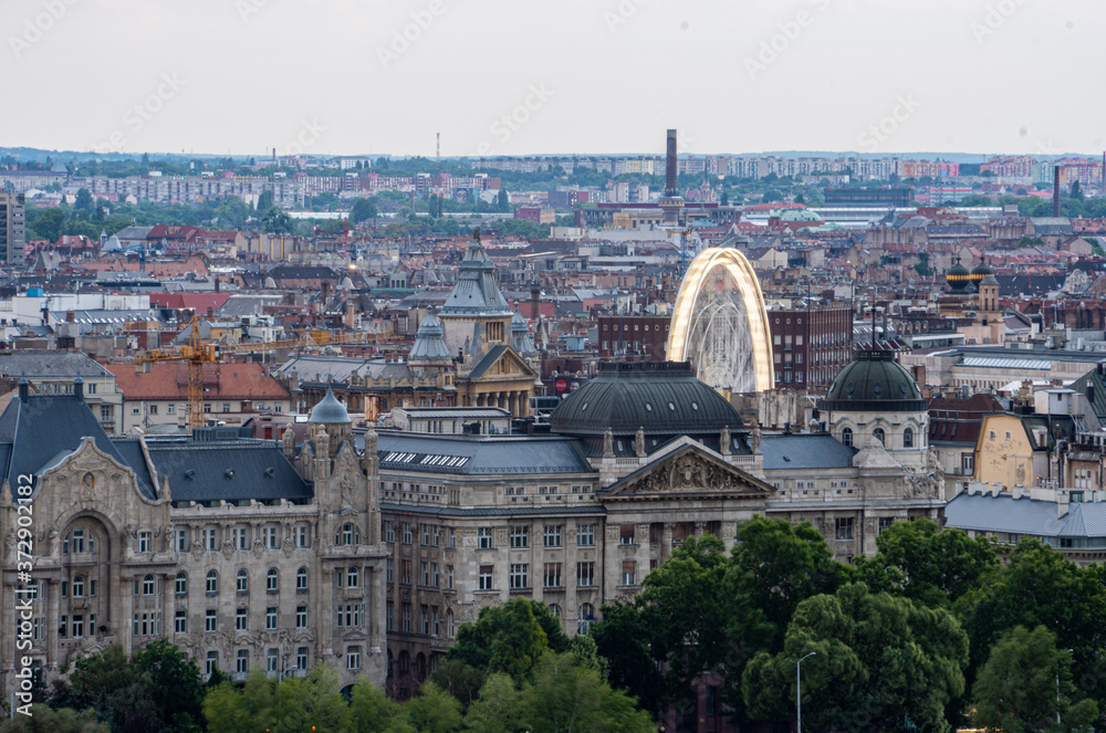 Budapest at dusk with the lights on at the Budapest eye Budapest at dusk with the lights on at the Budapest eye