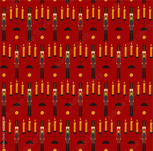 Christmas seamless pattern with nutcracker and ornaments