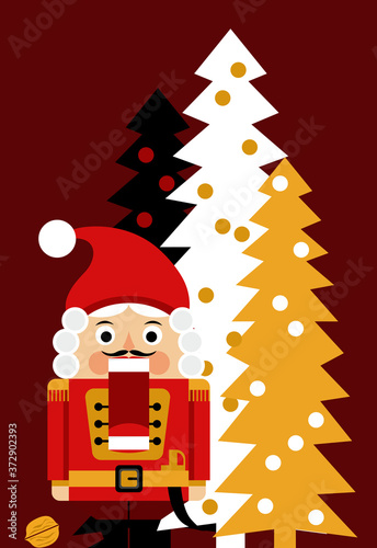 Christmas illustration of the nutcracker as Santa Claus