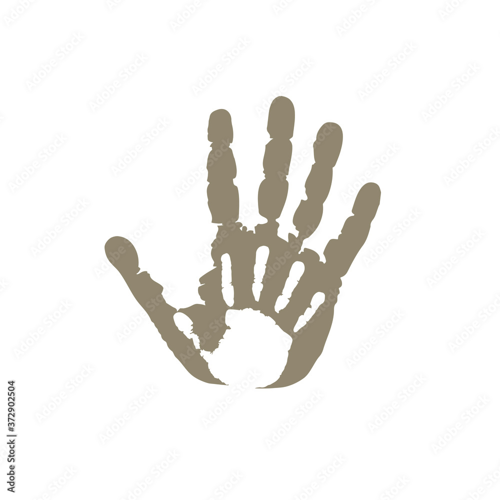 Palm kid on the palm adult man icon. Handprints graphic signs isolated on white background. Vector illustration Palm kid on the palm adult man icon. Handprints graphic signs isolated on white background. Vector illustration