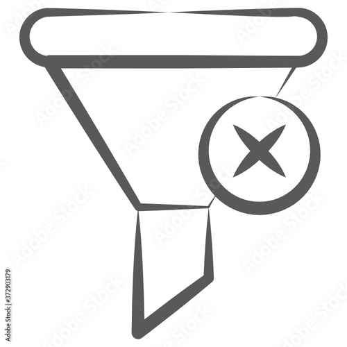 
Doodle line icon of clear filter, funnel with cross sign 
