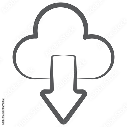 
Virtual data storage technology, doodle icon of cloud download  
