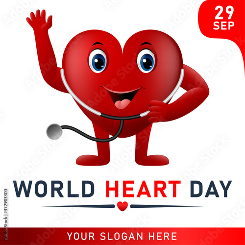 World heart day poster. web banner with red heart. Vector illustration.