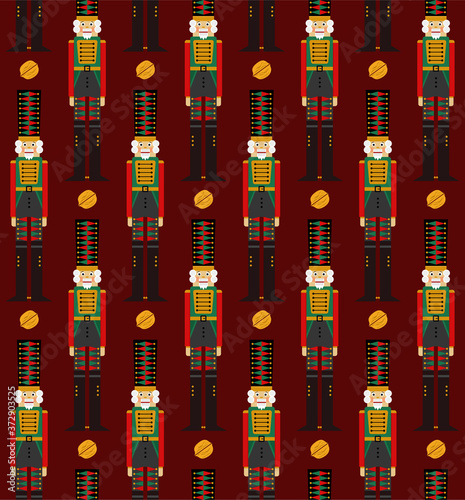 Christmas seamless pattern with nutcracker and ornaments