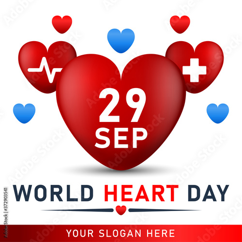 World heart day poster. web banner with red heart. Vector illustration.