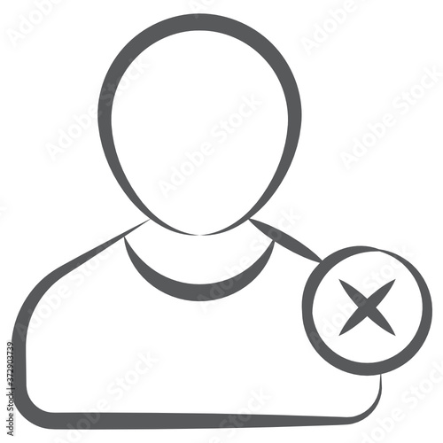 
Doodle line icon of remove user, minus sign with user avatar 
