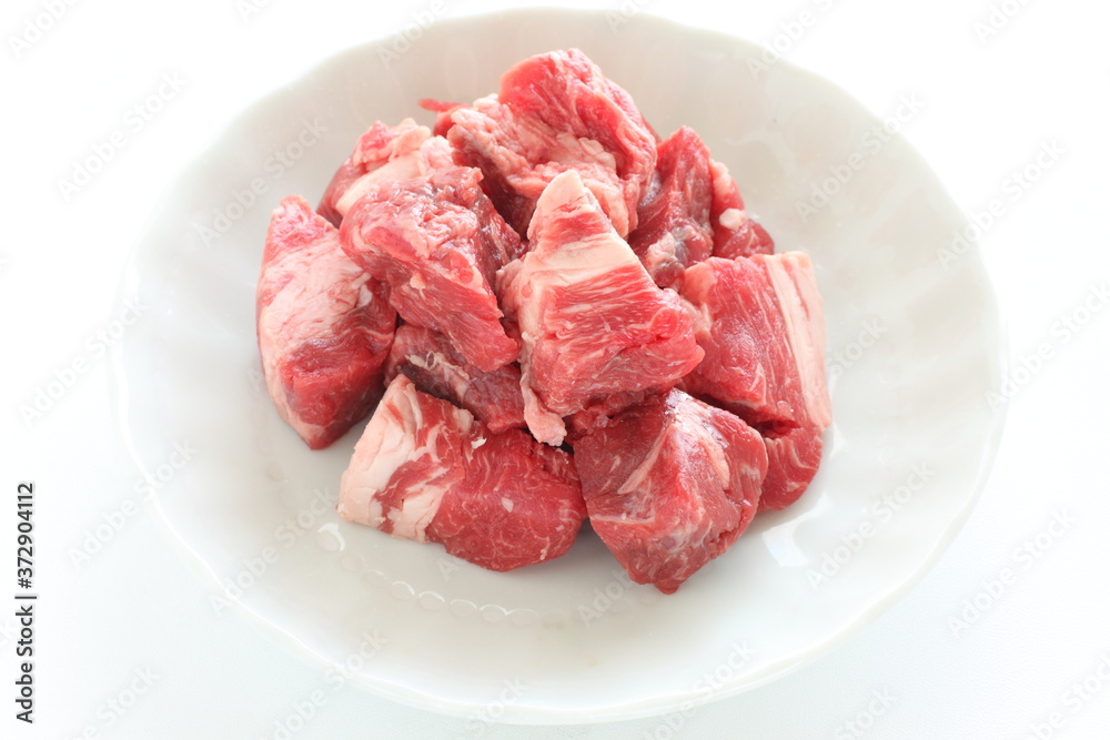 Freshness beef steak on white plate with copy space Freshness beef steak on white plate with copy space