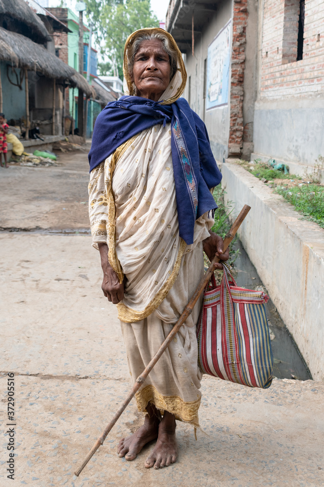 Portrait of a poor and old woman of India from the tribal community
