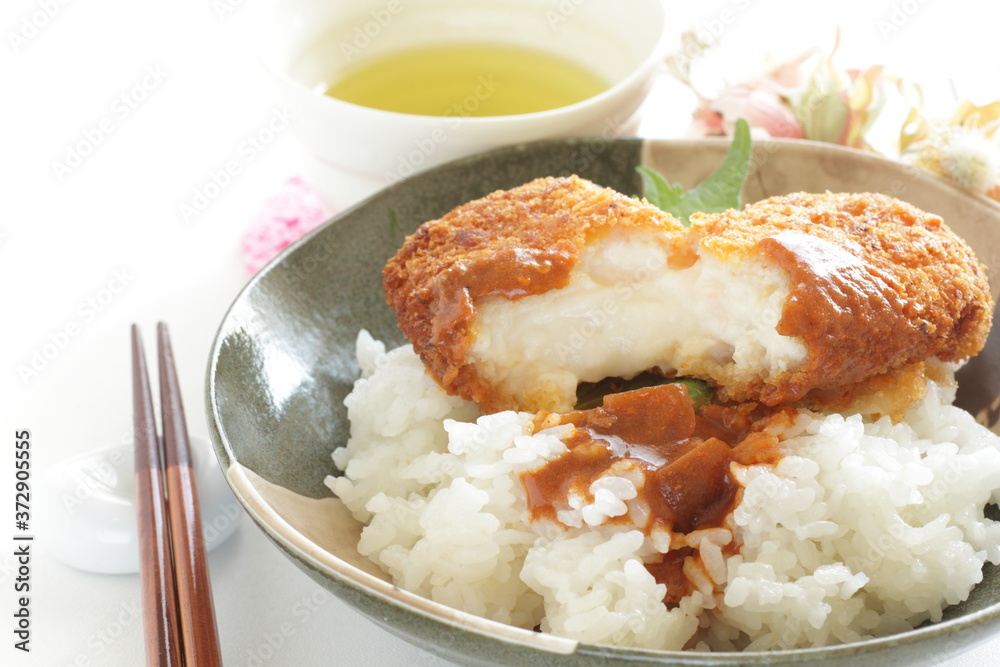 Japanese food, crab cream croquette and curry rice Japanese food, crab cream croquette and curry rice