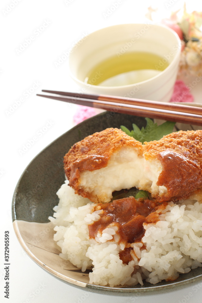 Japanese food, crab cream croquette and curry rice Japanese food, crab cream croquette and curry rice