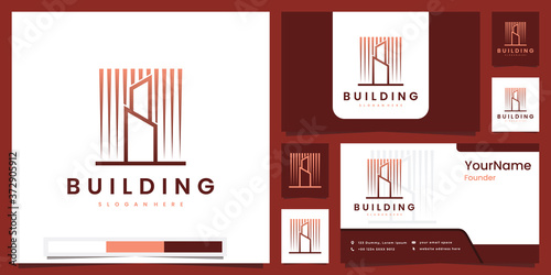 set logo building with line art logo design inspiration