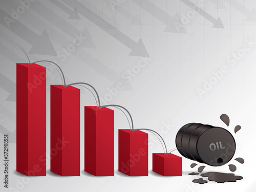 Oil drum is falling from the red graph. Oil price fall illustration vector.