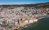 Image of aerial view of mediterranean resort town Sitges, Spain