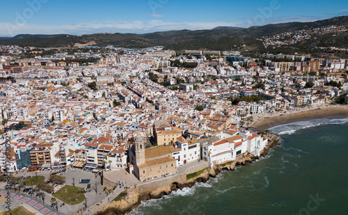 Image of aerial view of mediterranean resort town Sitges, Spain