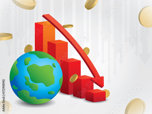 Global economic chart is moving down with money background illustration vector.