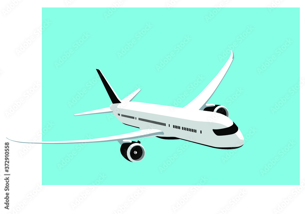 Boeing 787 Dreamliner. Modern airliner flying. commercial jet at the sky. Vector image for illustration.