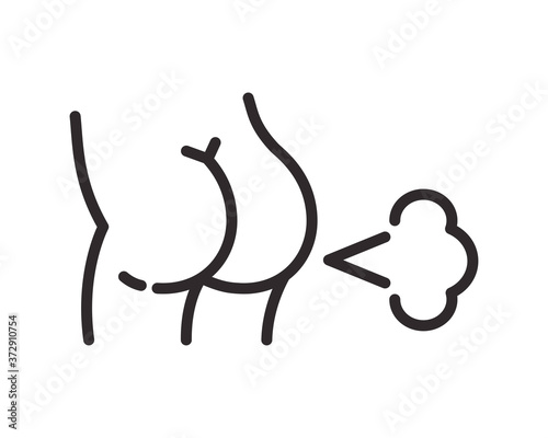Cartoon male ass and near farting cloud. Ass and fart icon. Vector illustration.