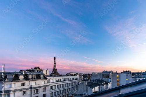 Hotel room view goals in Paris looking on Eiffel Tower.