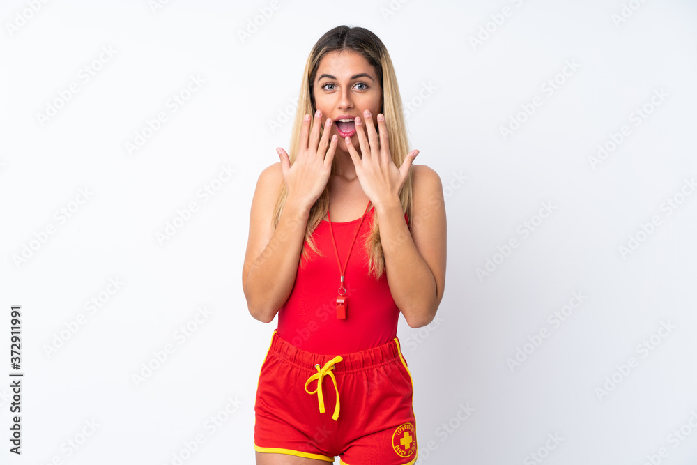Lifeguard woman over isolated white background with surprise facial expression Lifeguard woman over isolated white background with surprise facial expression