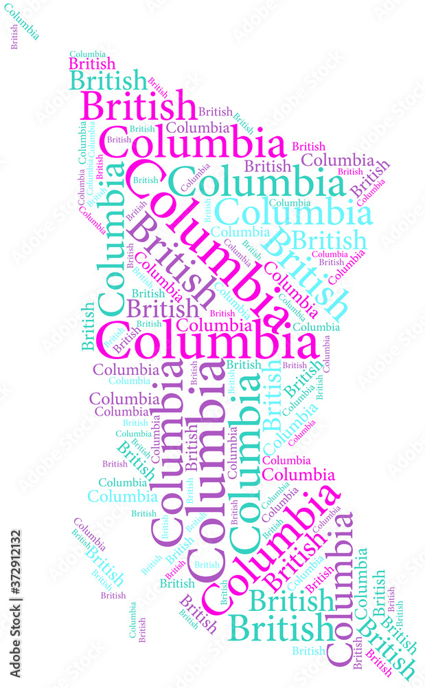 British Columbia map word cloud concept. British Columbia map word cloud concept.