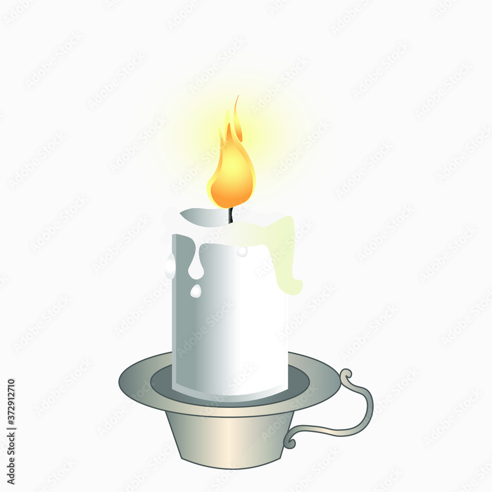 White wax candle on a metal stand. Vector illustration White wax candle on a metal stand. Vector illustration