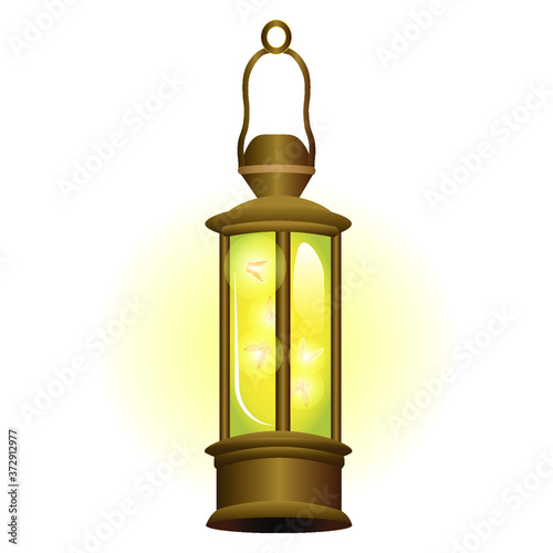 Magic lamp with fireflies. Vector illustration