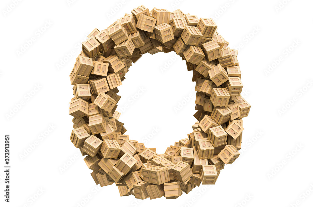 Letter O from wooden boxes. 3D rendering Letter O from wooden boxes. 3D rendering