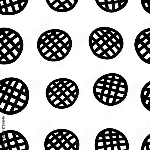 Vector seamless pattern of black hand-drawn circles isolated on a white background