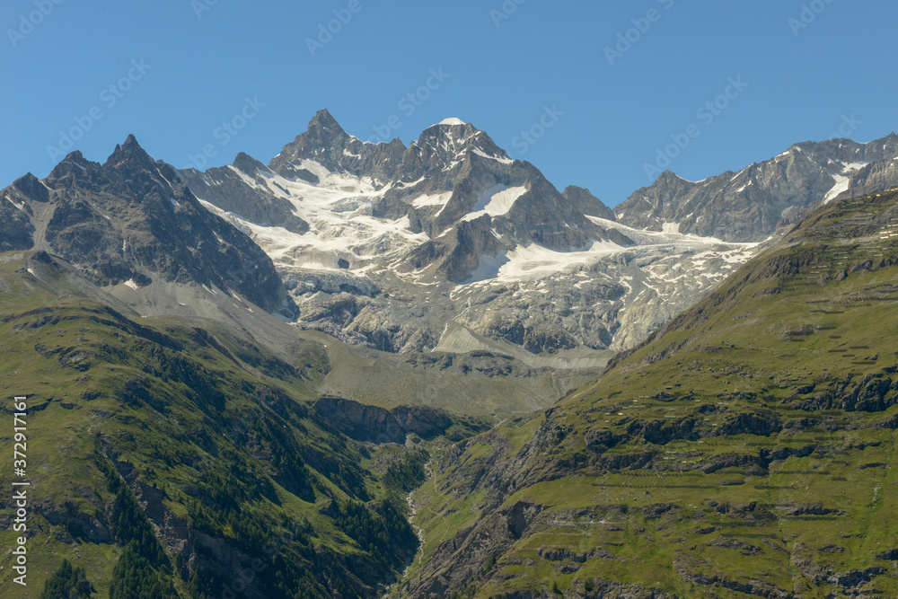 Mountain landscape with glacier over Zermatt in the Swiss alps