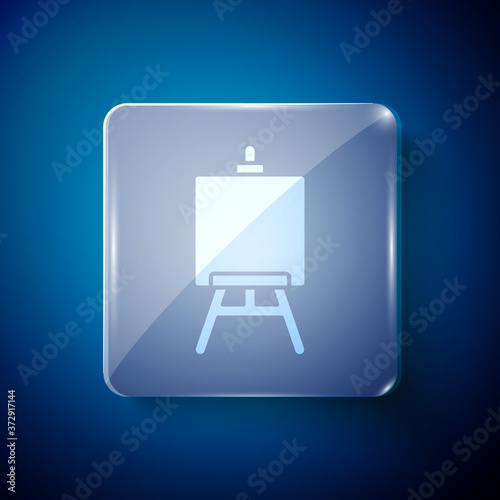 White Wood easel or painting art boards icon isolated on blue background. Square glass panels. Vector Illustration.