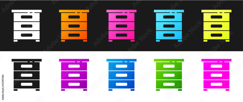 Set Drawer with documents icon isolated on black and white background. Archive papers drawer. File Cabinet Drawer. Office furniture. Vector Illustration. Set Drawer with documents icon isolated on black and white background. Archive papers drawer. File Cabinet Drawer. Office furniture. Vector Illustration.