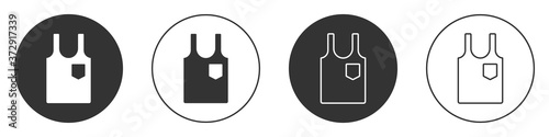 Black Sleeveless T-shirt icon isolated on white background. Circle button. Vector Illustration.