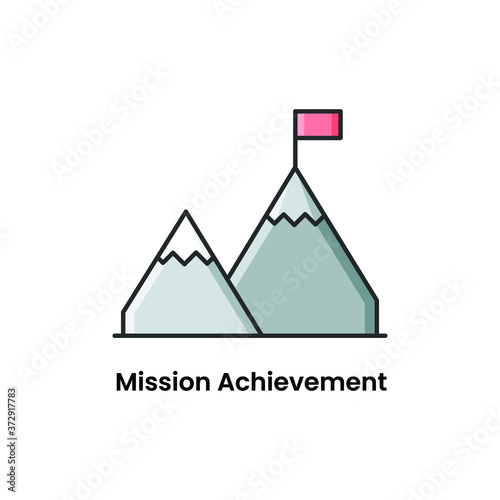 top flag on mountain peaks showing mission achievement concept icon in flat style © Talha D