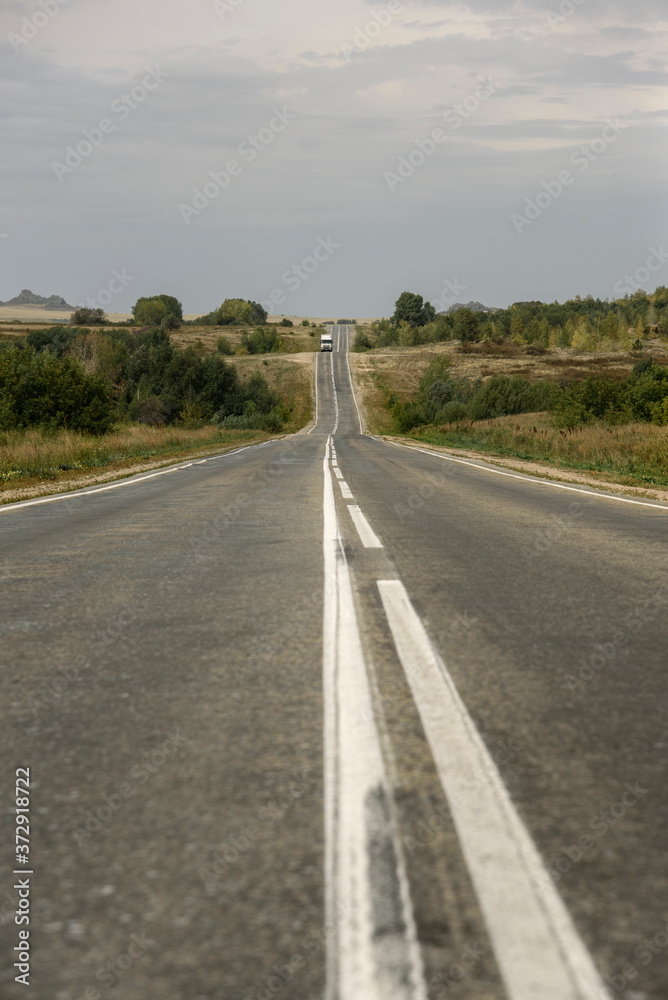 Double solid line on a country road