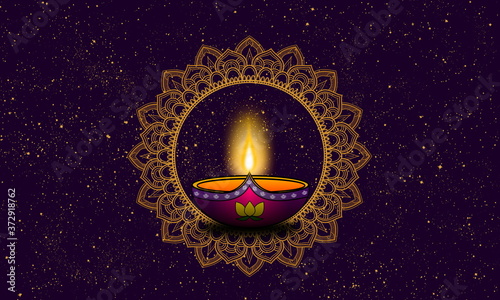 Diwali lamp and gold mandala design