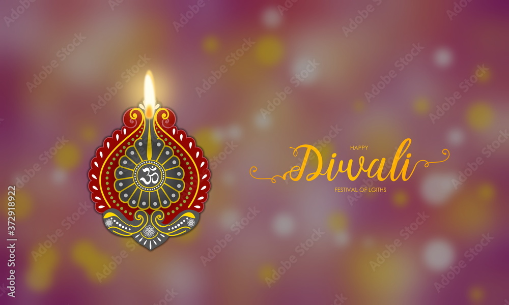 Traditional Diwali lamp design on blured bokeh