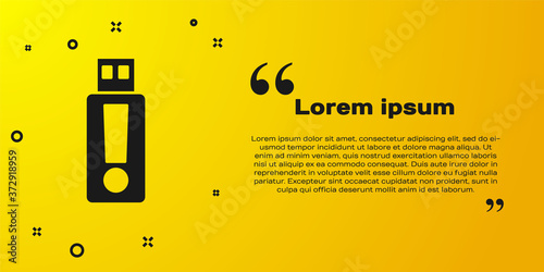 Black USB flash drive icon isolated on yellow background. Vector.