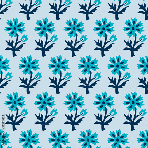 Japanese Blue Flower Vector Seamless Pattern