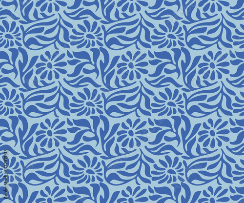 Japanese Swirl Flower and Ivy Vector Seamless Pattern